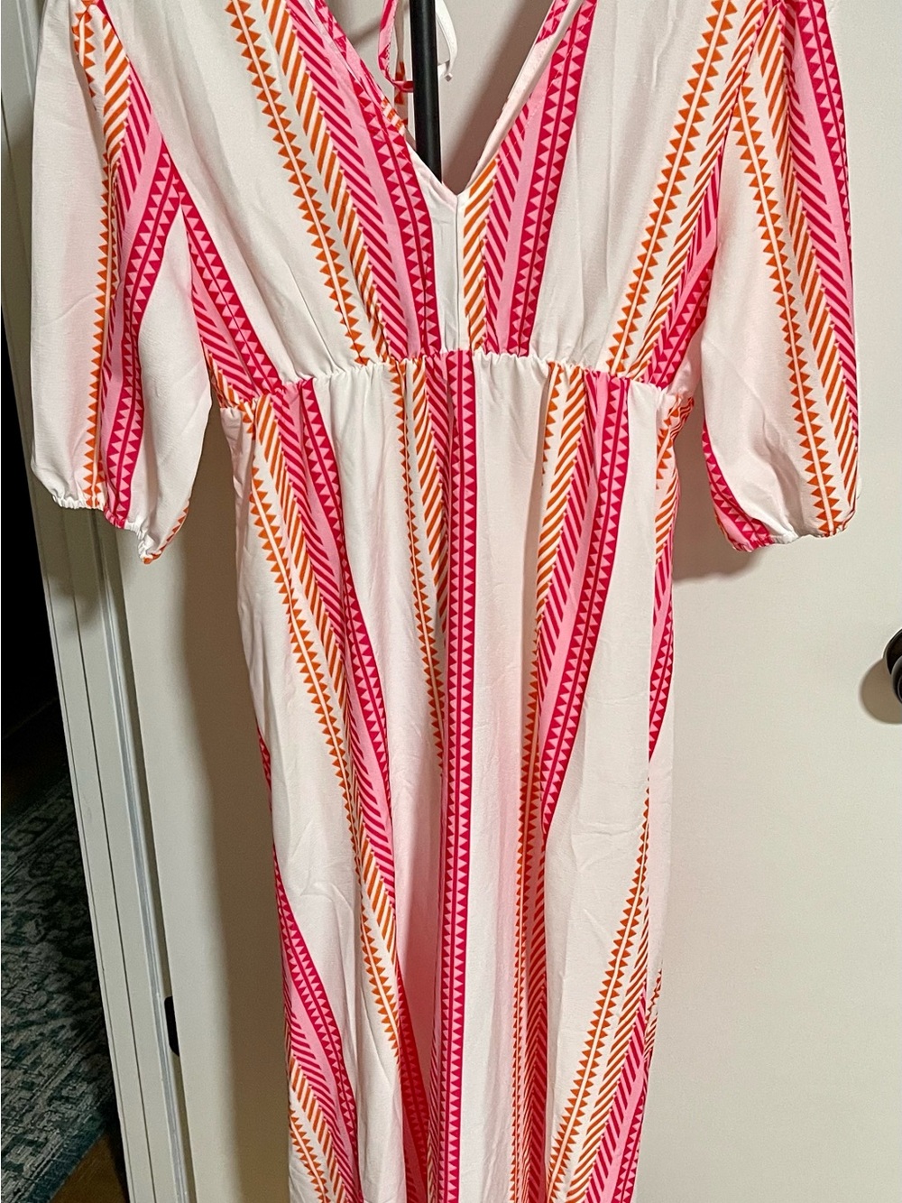 White Maxi Dress with Pink & Orange Chevron Stripes